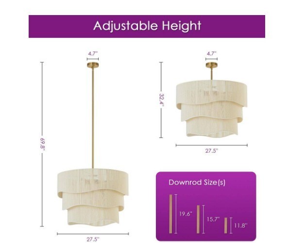 RRTYO Knuth 6-Lt 3-Tiered Modern Drum Handwoven Ivory Rope Fabric Chandelier