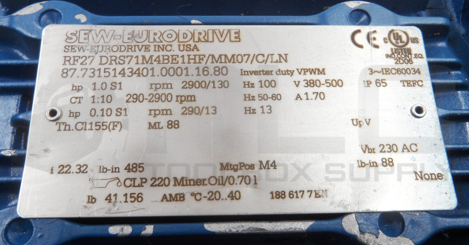 NEW SEW EURODRIVE RF27 DRS71M4BE1HF/MM07/C/LN MOTOR W/ GEARBOX *READ*