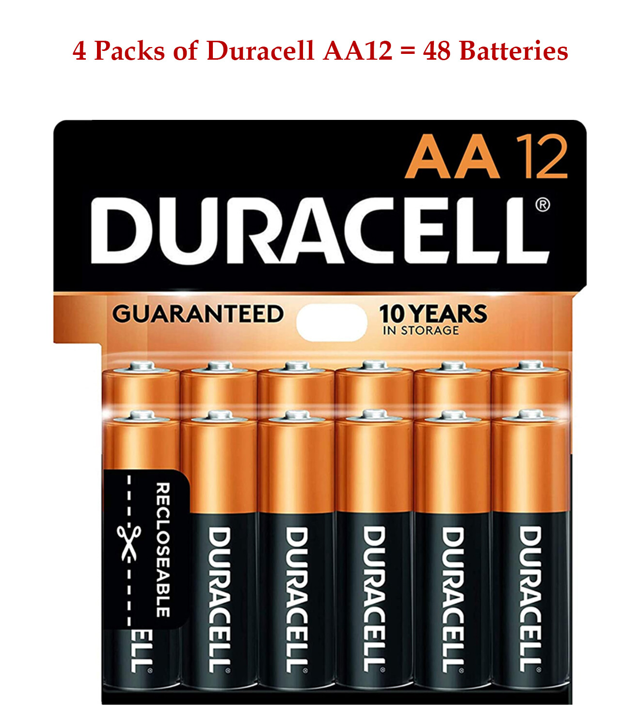 48pcs (AA12 x 4) Duracell AA Battery Alkaline Coppertop Lot 1.5V Double A 2030