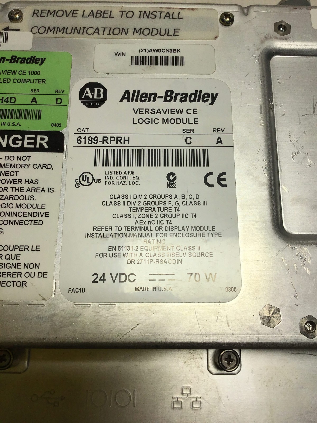 Allen-Bradley 6189-RDT10C VersaView CE 1000H 10.4” Color TFT Touchscreen Disp…