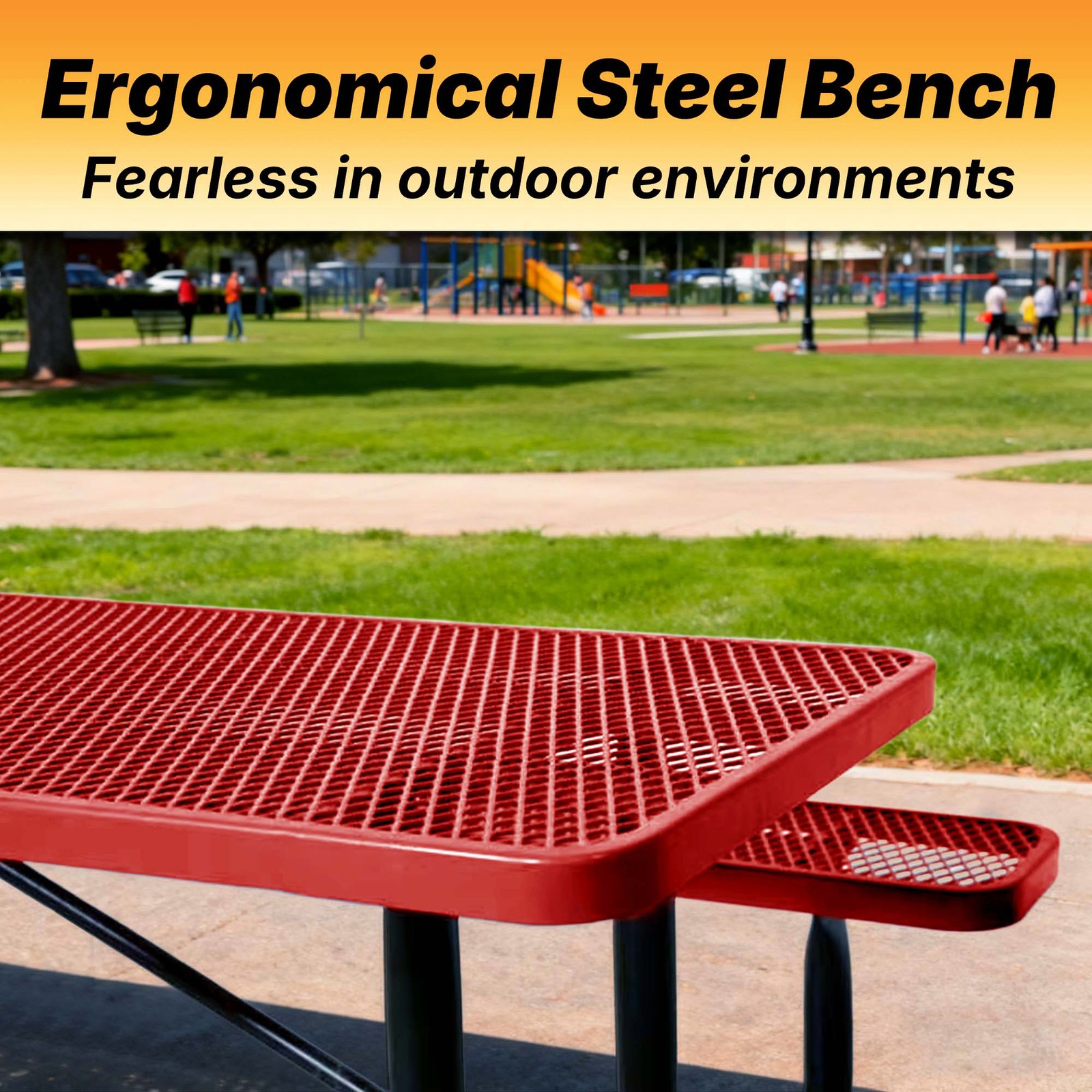 LAUCO Heavy Duty Rectangular Outdoor Picnic Table with Steel Frame Red, 72 inch