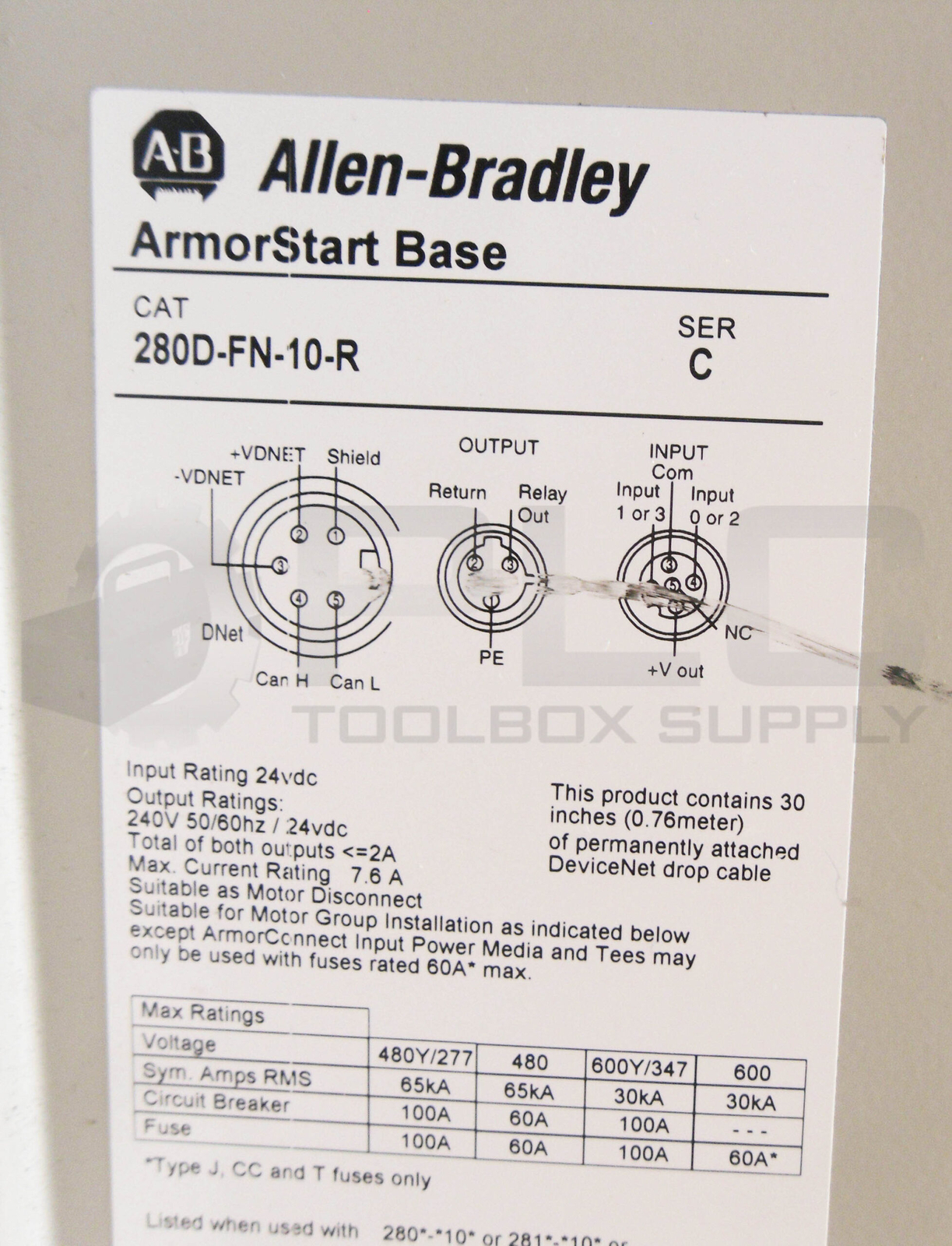 ALLEN BRADLEY 280D-FN-10-R /C ARMORSTART BASE 600V 100A