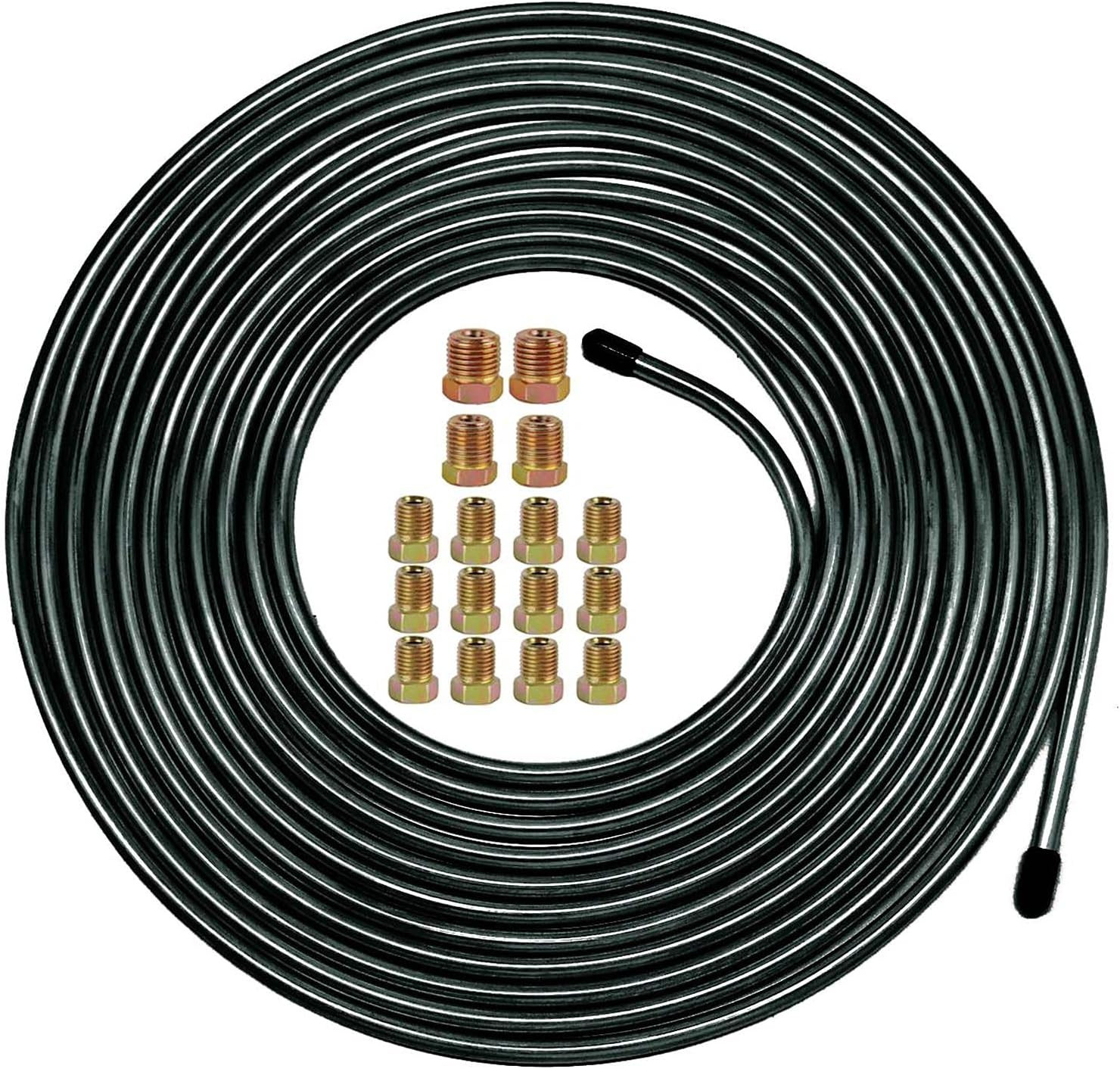 Brake Line Tubing Kit 1/4 Inch 25 Ft. with 16 Fittings – Rust-Proof PVF Coated S