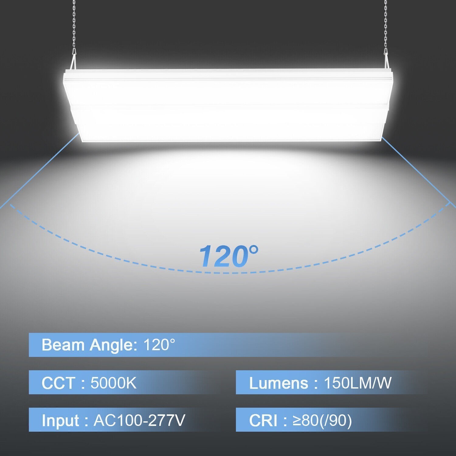 150W Led Linear High Bay Light 22,500LM 5000K Daylight Warehouse Garage Lighting