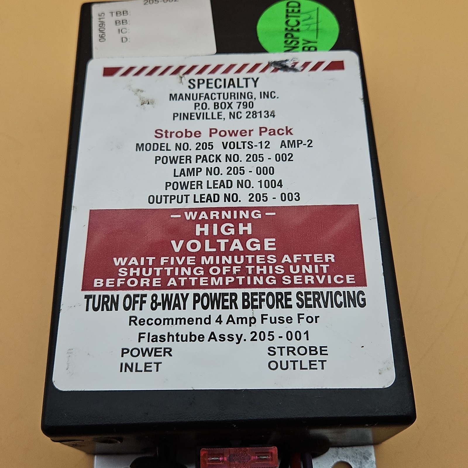 Specialty Manufacturing Strobe Power Pack Model 205 12v 2amp