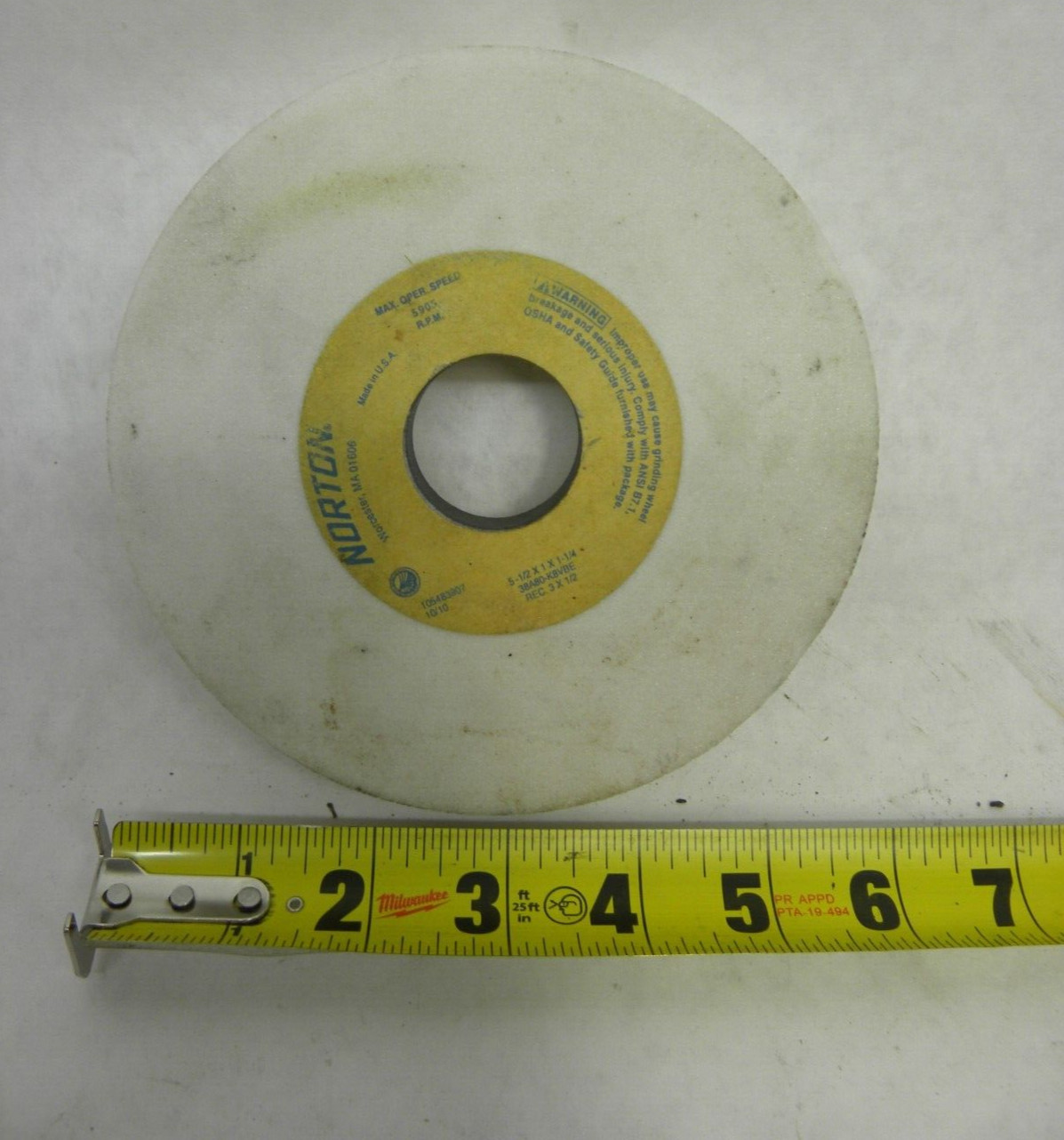 NOS Norton 38A80-K8VBE Surface Grinding Wheel 5905RPM 5-1/2″ x 1″ x 1-1/4″ Hole