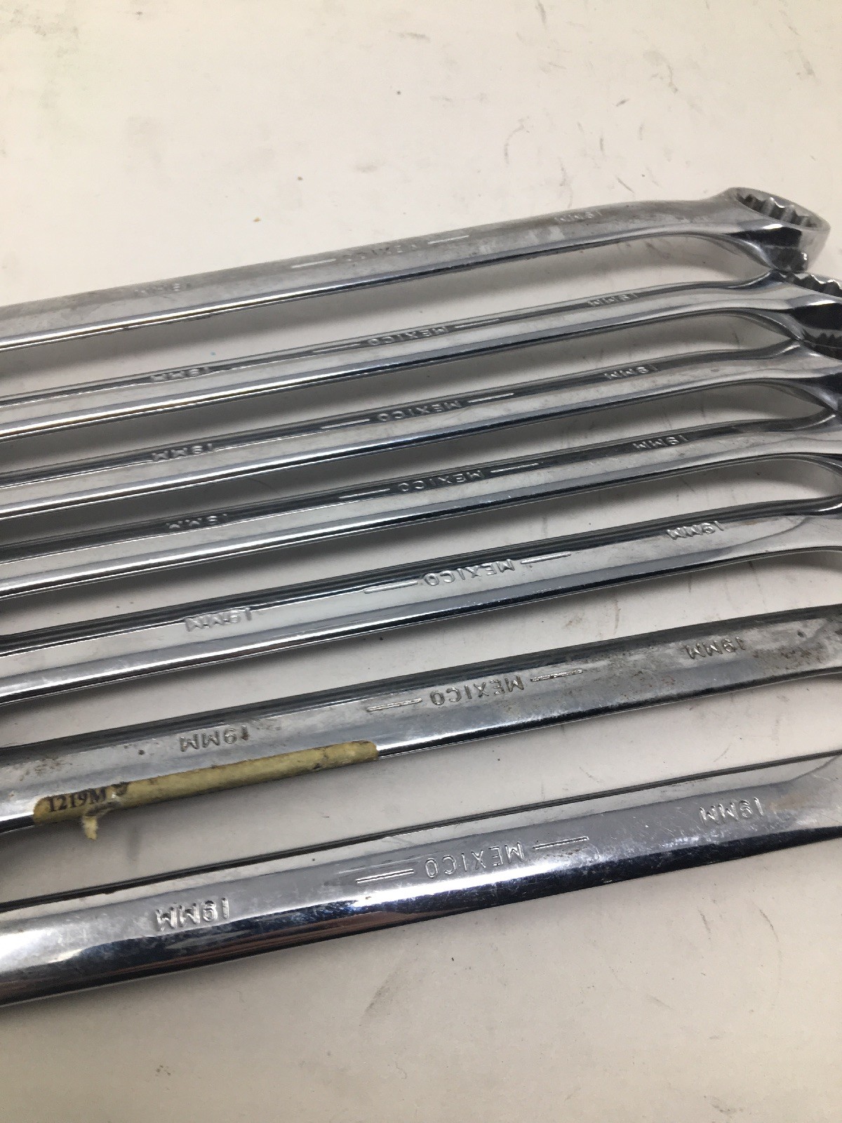 Lot Of 7 Urrea 1219M, 12-point Combination Open/Box End Wrenches, All Are 19mm