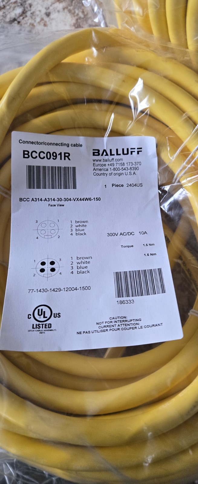 BALLUFF BCC091R A314-A314-30-304-VX44W6-150 BRAND NEW HEAVY 300V ACDC 10A