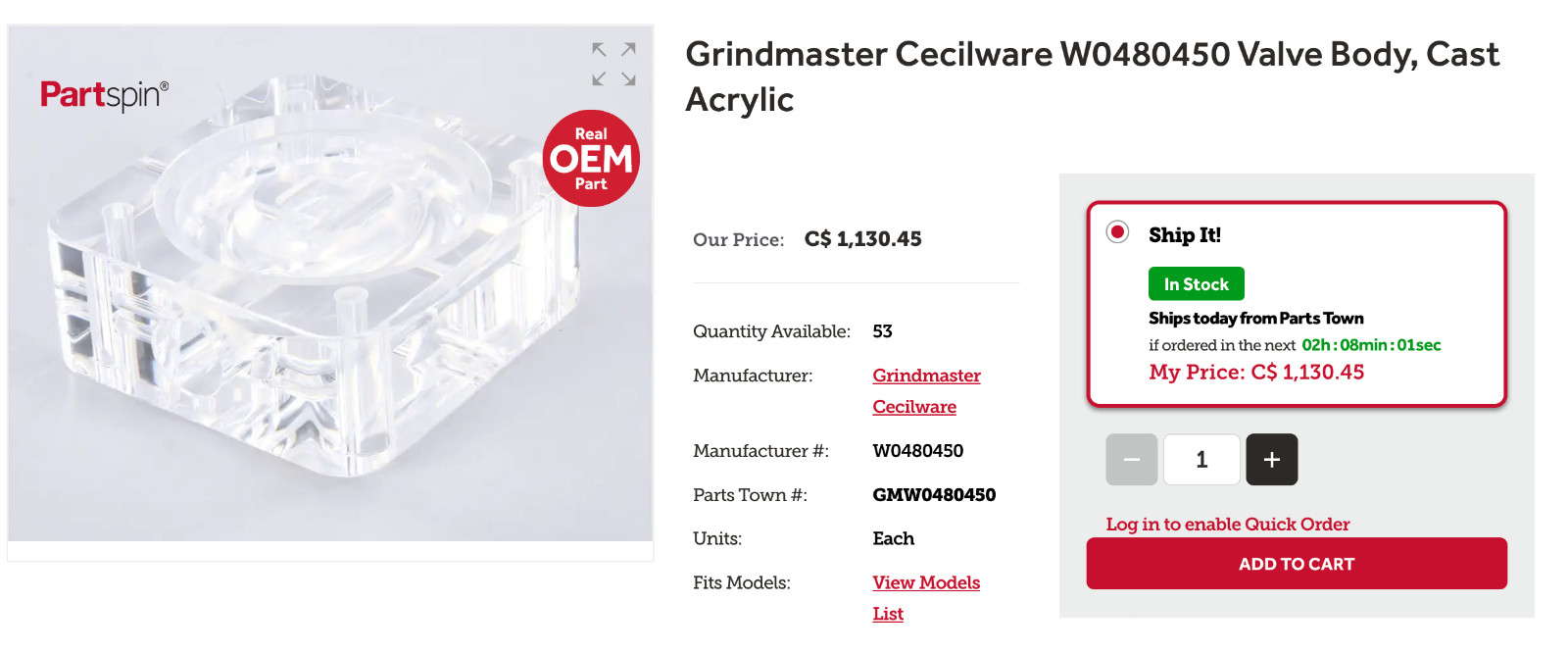 GRINDMASTER valve body parts Frozen Beverage Dispenser slush machine tim hortons