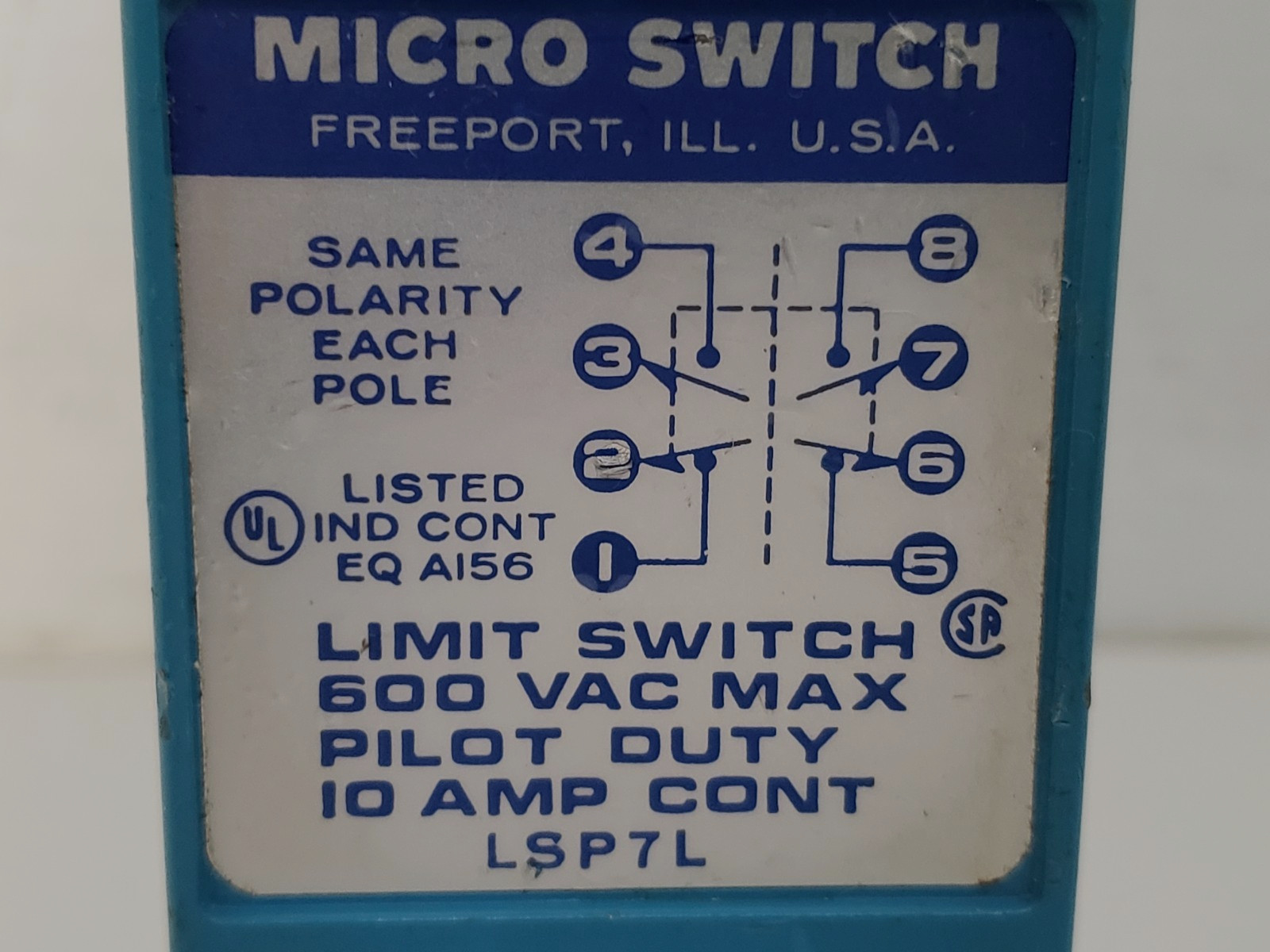 MICRO SWITCH LSP7L LIMIT SWITCH SIDE ROTARY 600V 10A 2NO 2NC