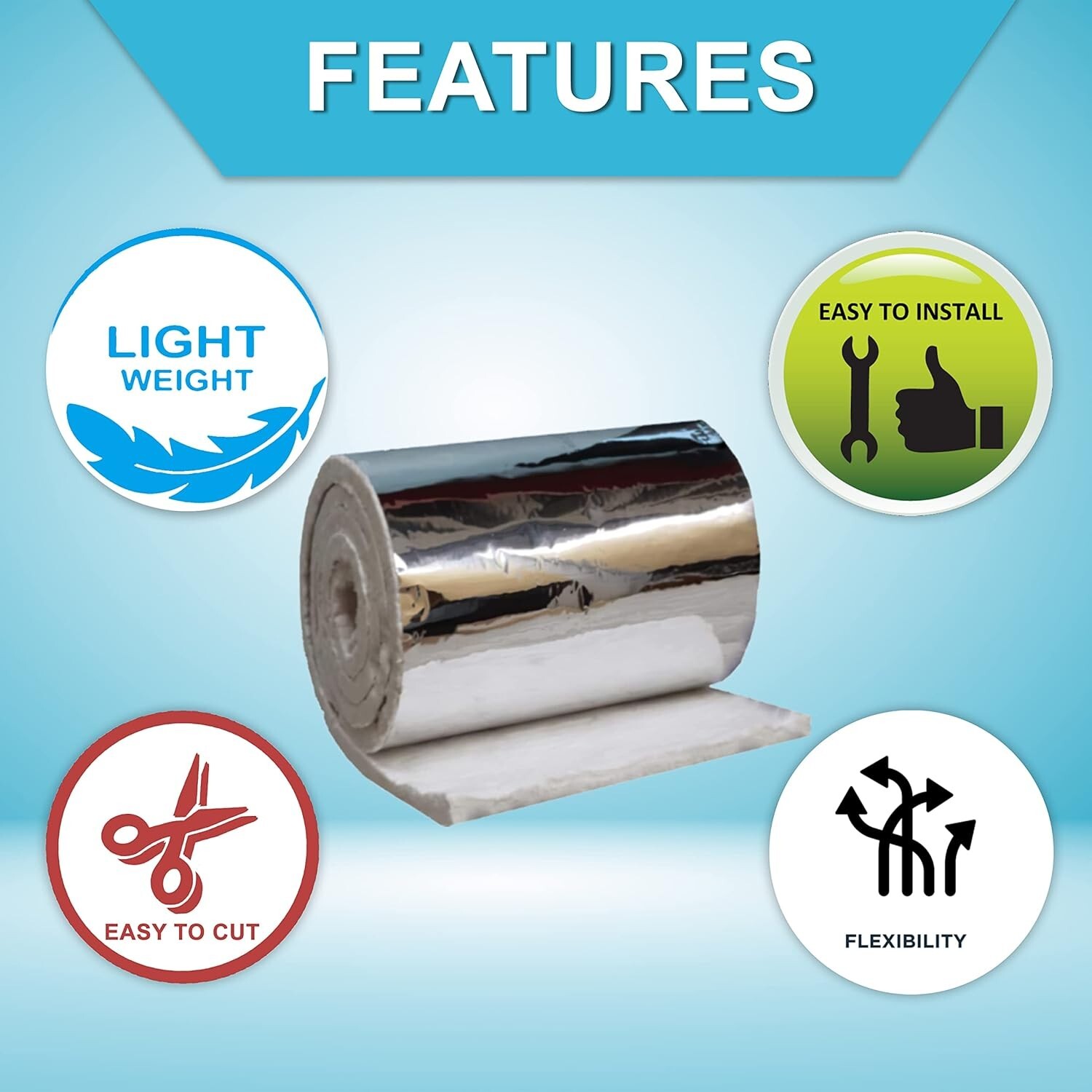 Aluminum Foil Faced Ceramic Fiber Blanket Insulation 8#, 2400F, 1″ x 24″ x 12.5′