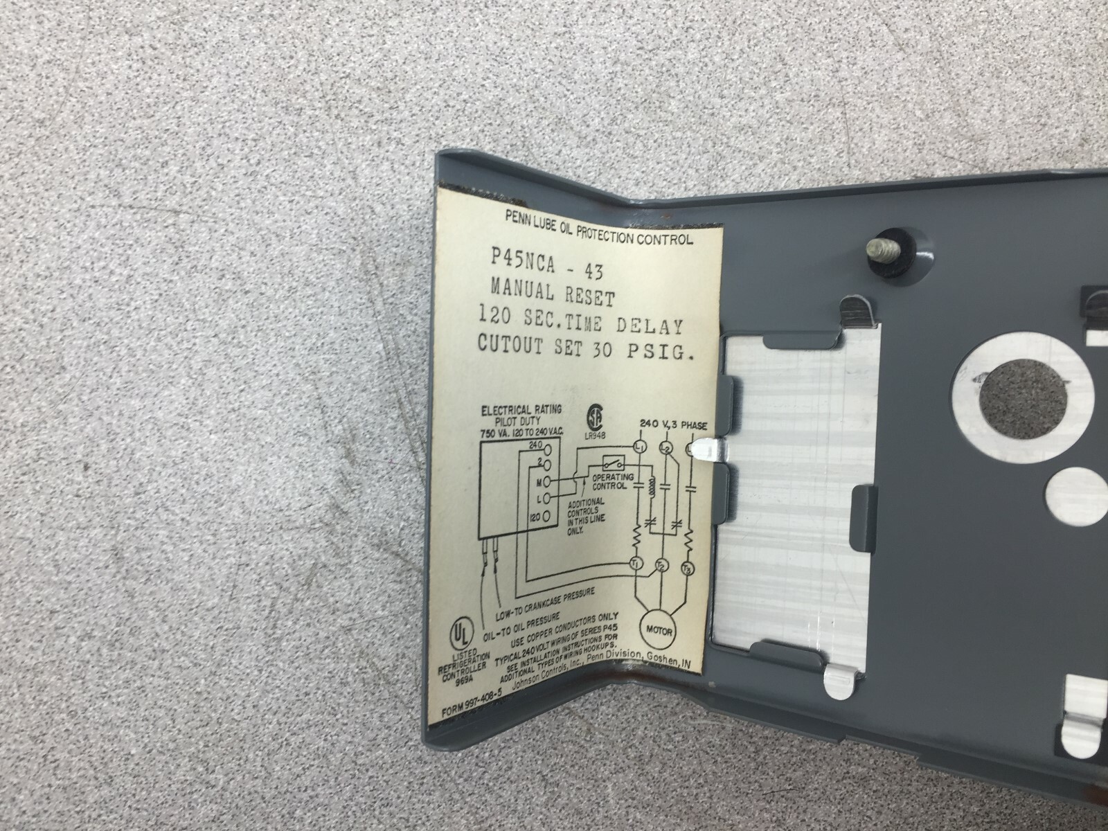 NEW NO BOX JOHNSON CONTROLS 120SEC TIME DELAY MANUAL RESET PRESSURE SWITCH P45NC