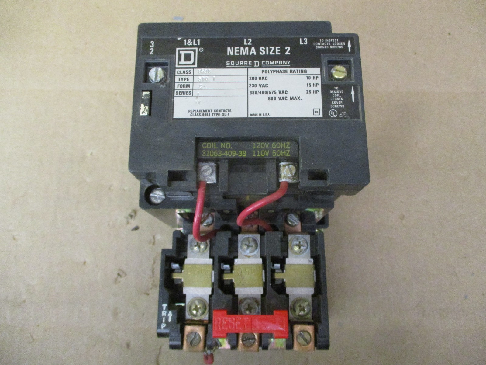 Square D NEMA Size 2 Type SD01 Coil No. 31063-409-38 120/110V 60/50Hz 53134PRX