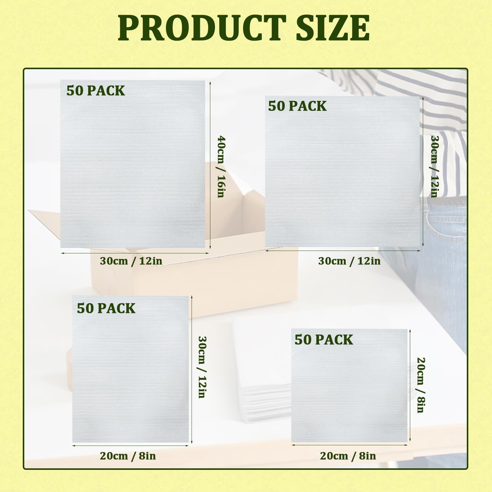200PK Cushion Foam Pouches Moving Packaging Supplies 4 Sizes 12×16 12×12 8×12 8x
