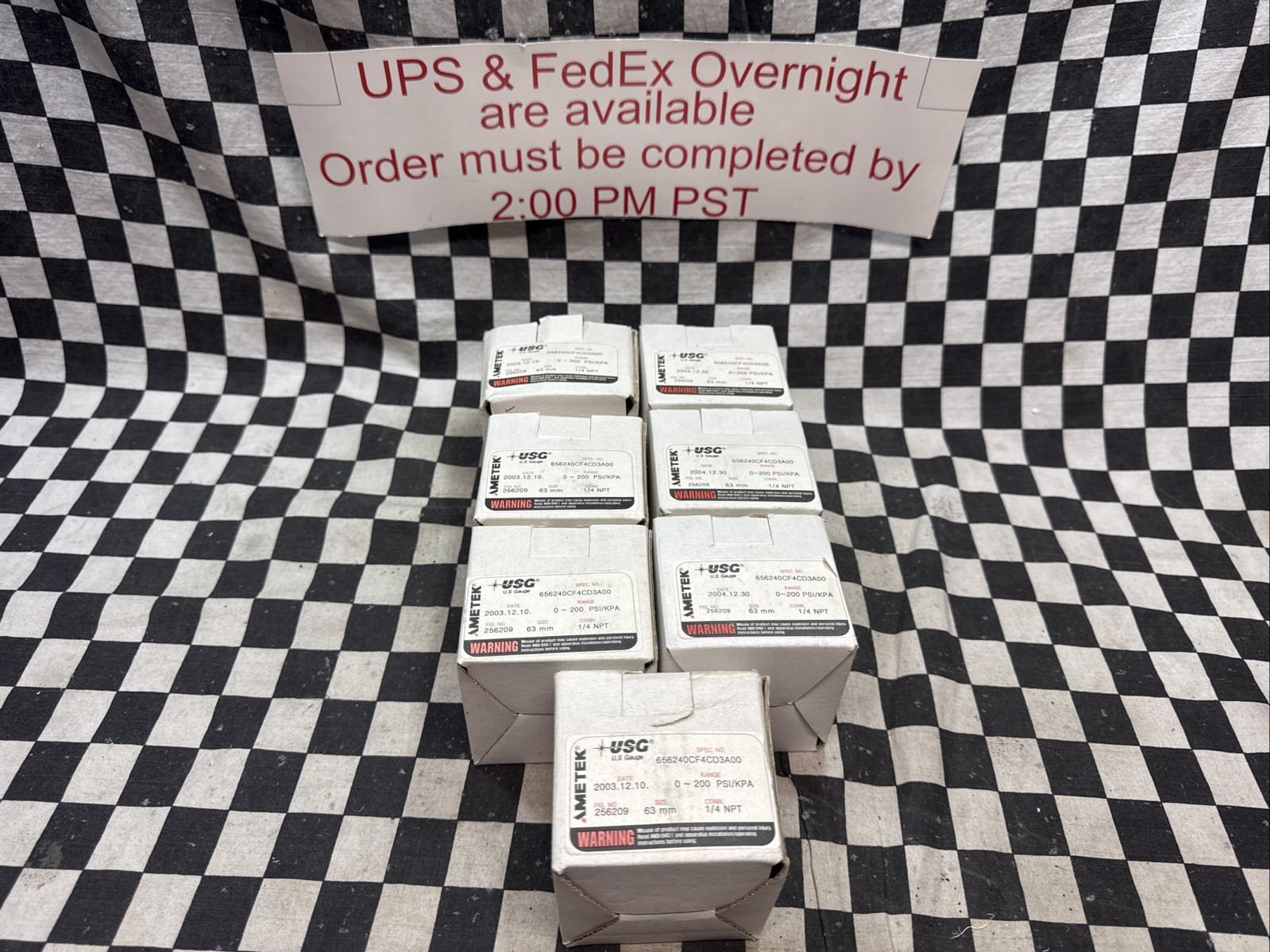 LOT OF 7, AMETEK USG GAUGE 256209, 0-200 PSI/KPA, 1/4″ NPT SST, 656240CF4CD3A00