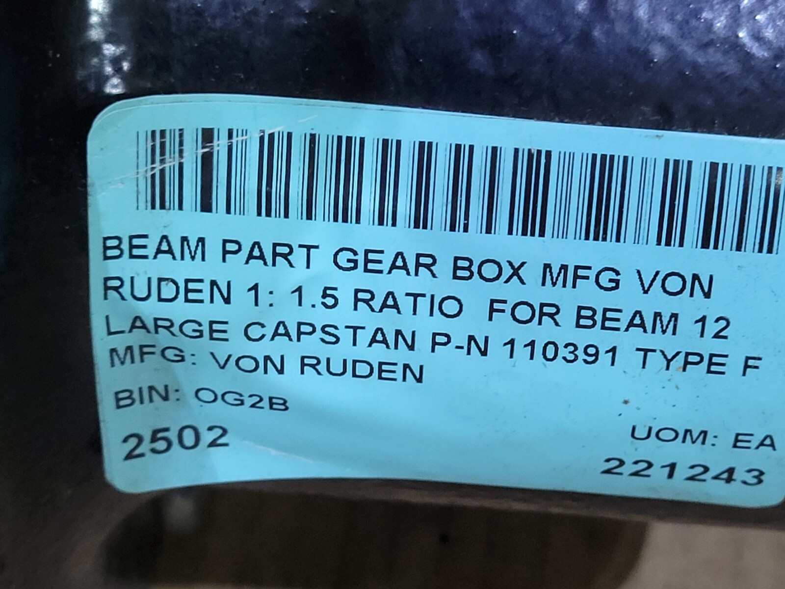 Von Ruden 1:1.5 Gear Box.