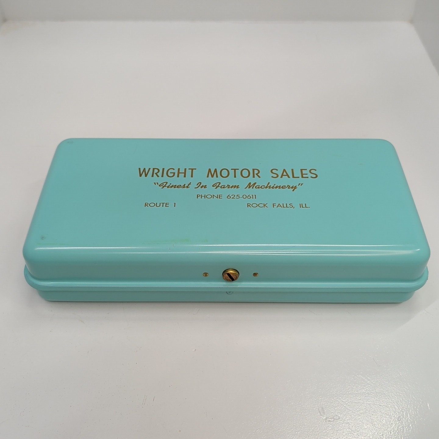 Vintage Metal Cash Lock Box Wright Motor Sales Rock Falls Illinois No Key Farm