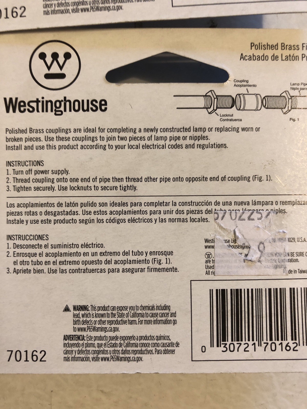 (0815.) 4 TOTAL Couplings Tapped 1/8″ IP Brass Finish-Westinghouse A70162 Lamp