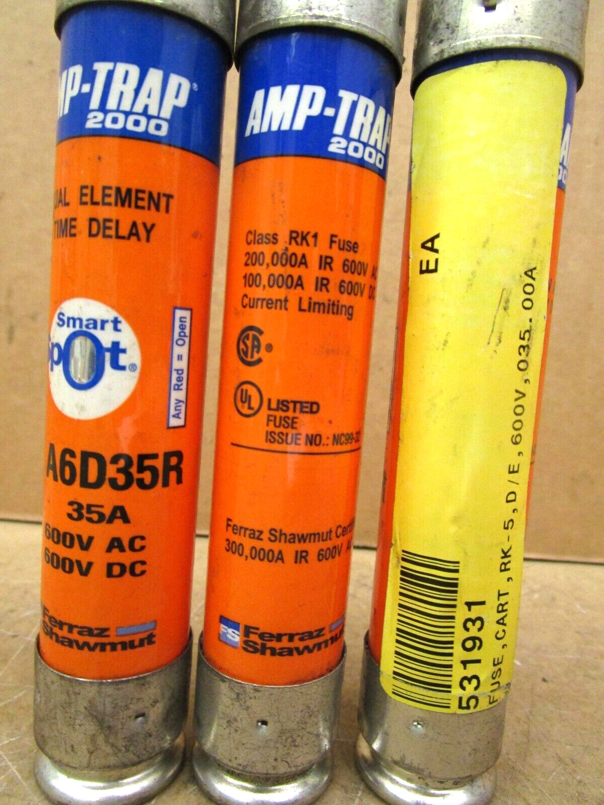 Ferraz Shawmut Amp-Trap A6D35R Time Delay Fuse 35 Amp Lot of 3 Pcs 48199NADC