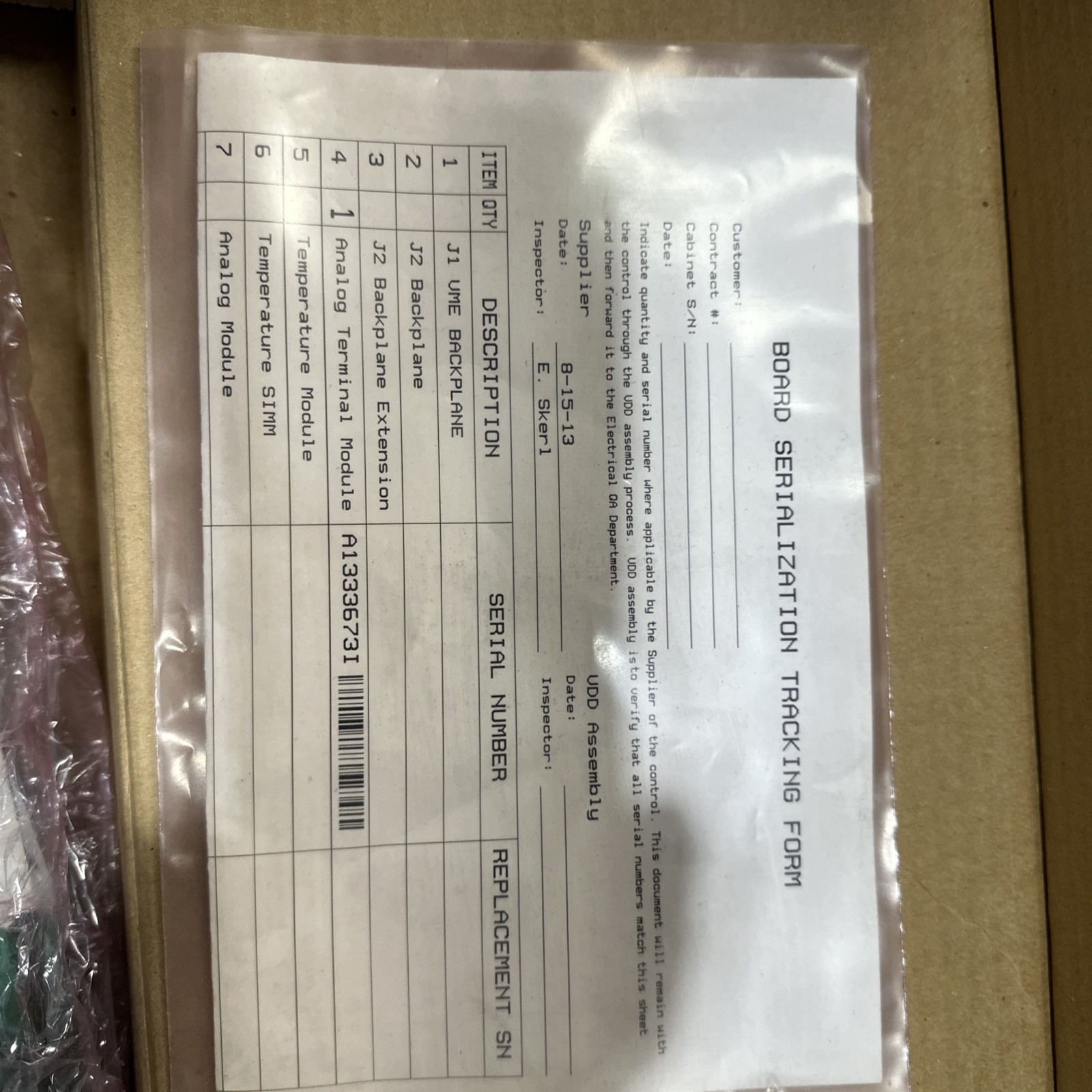 VAN DORN ASSY 330039 REV E ANALOG TERMINAL PCB BOARD CARD, PC330-039