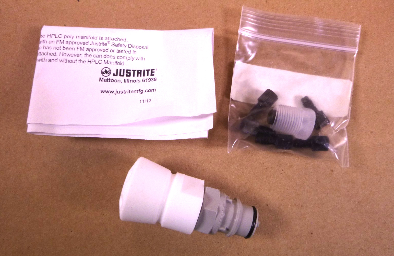 28178 Justrite HPLC POLY Manifold Kit For Justrite Safety Disposal Can 28178