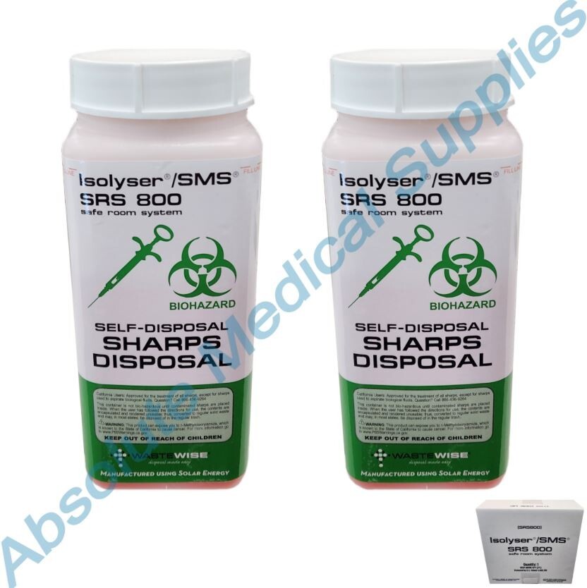 *2-Bottles* WasteWise Isolyser SRS 800 Sharps Disposal Pre-Filled 0.23 Gallons