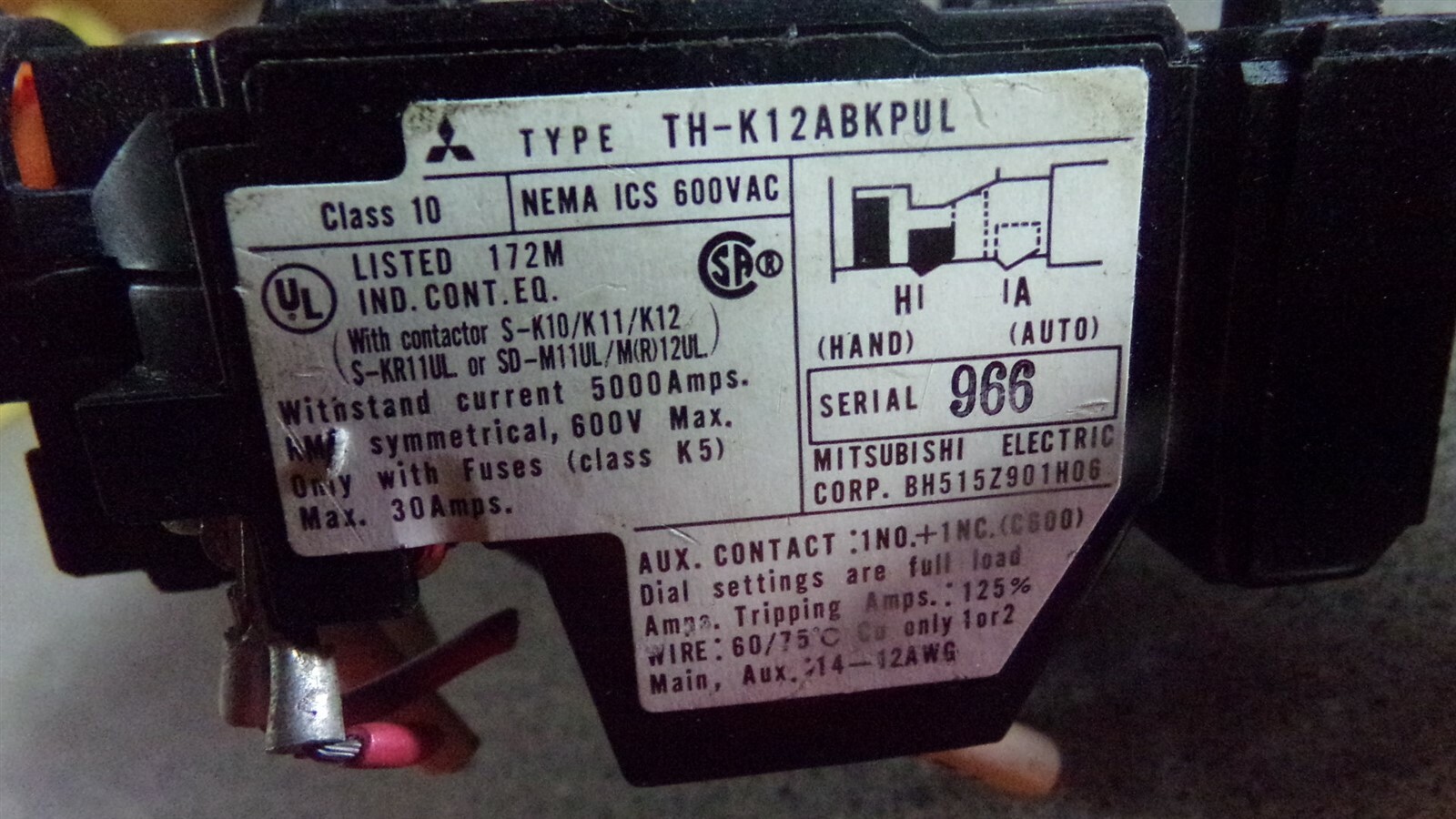 Mitsubishi BH515Z901H06 TH-K12ABPC1 Contactor *FREE SHIPPING*