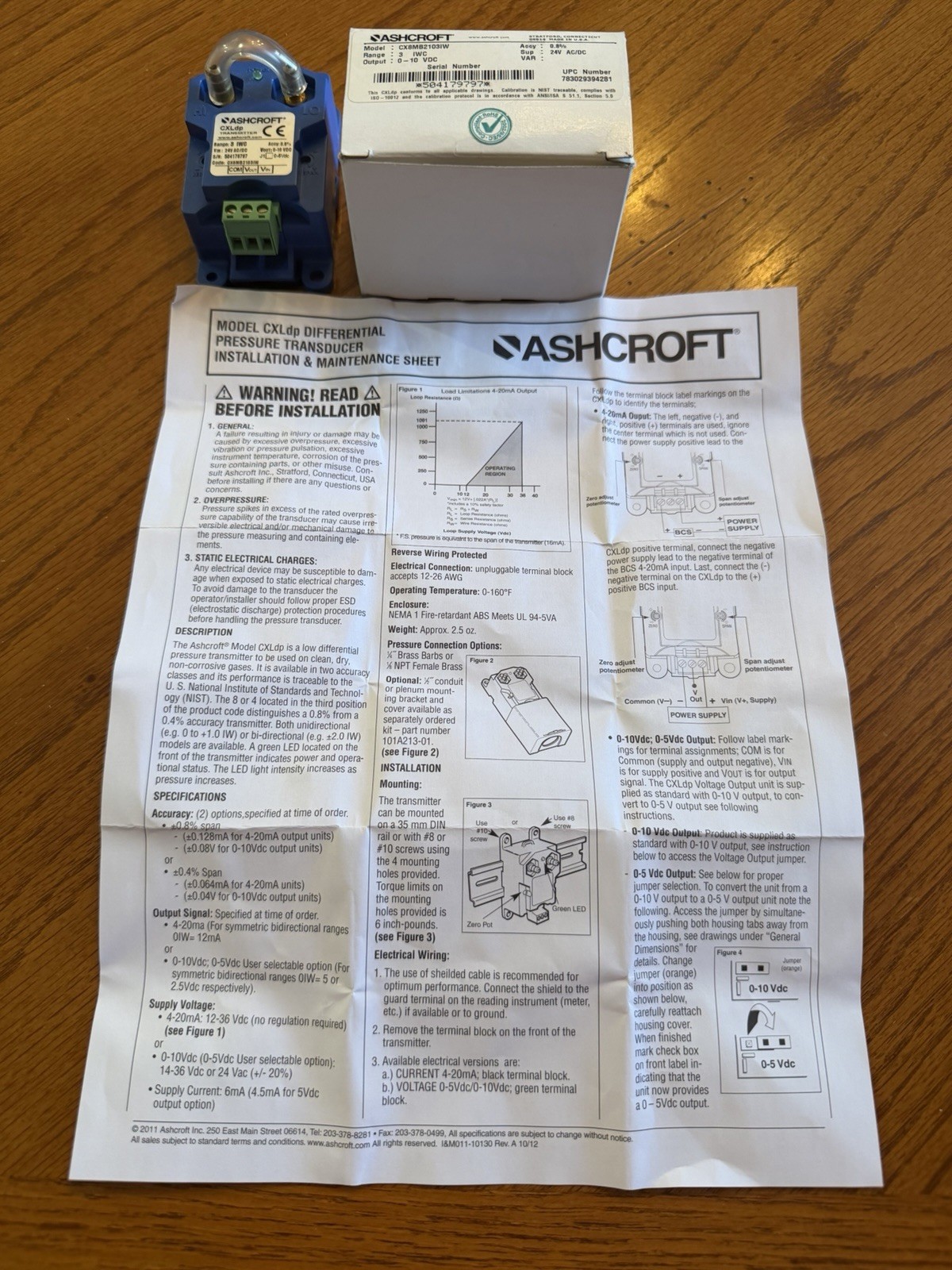 ASHCROFT CXLDP CX8MB2103IW 3″Wc DIFFERENTIAL PRESSURE TRANSMITTER