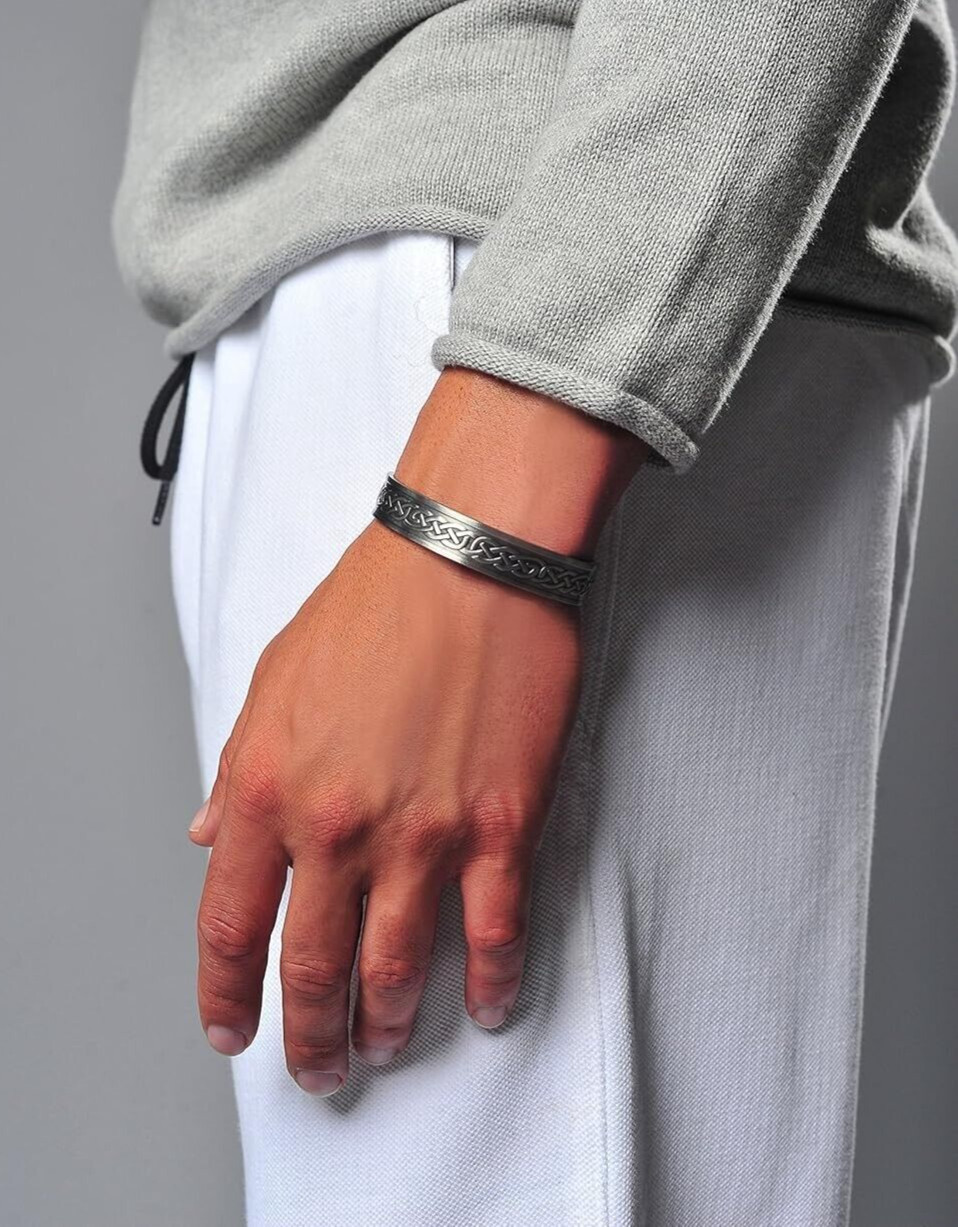 Solid Copper Magnetic Bracelet Silver Plated Pure Copper Cuff Celtic Knot