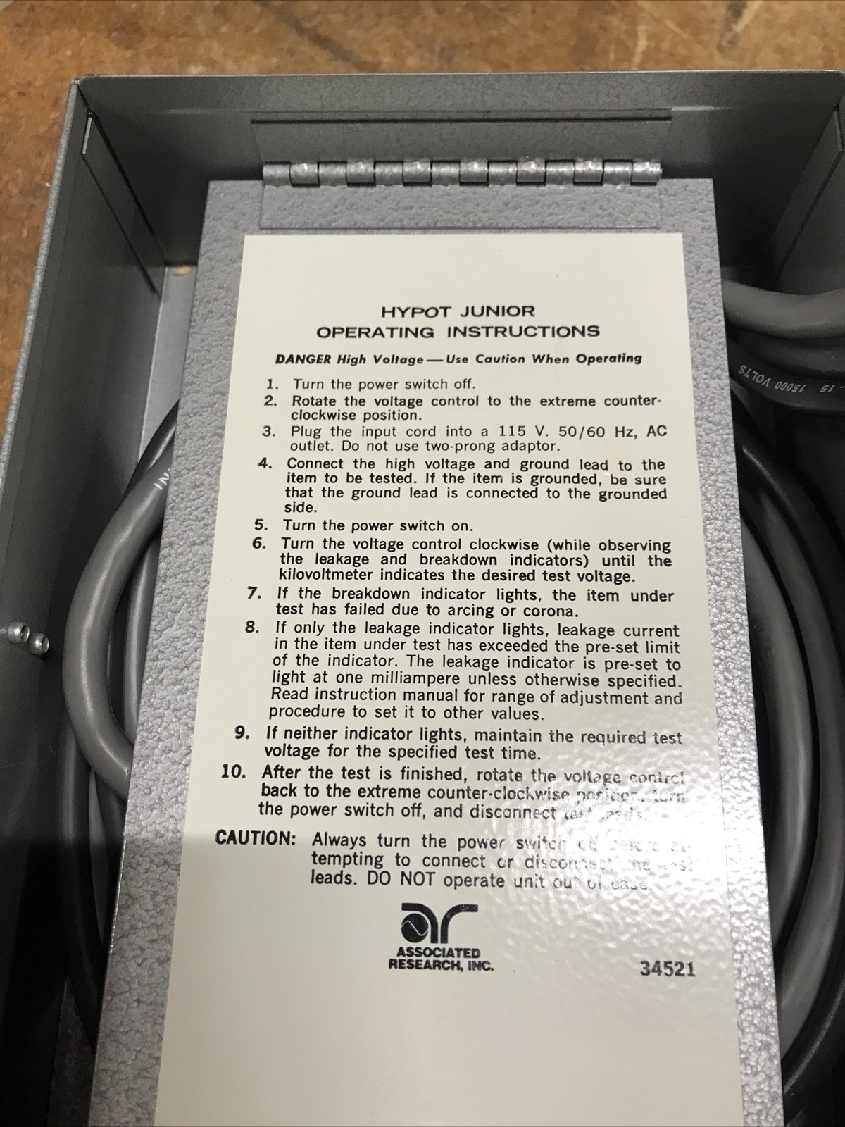 ASSOCIATED RESEARCH TESTER PORTABLE HYPOT JUNIOR 411A 115VAC