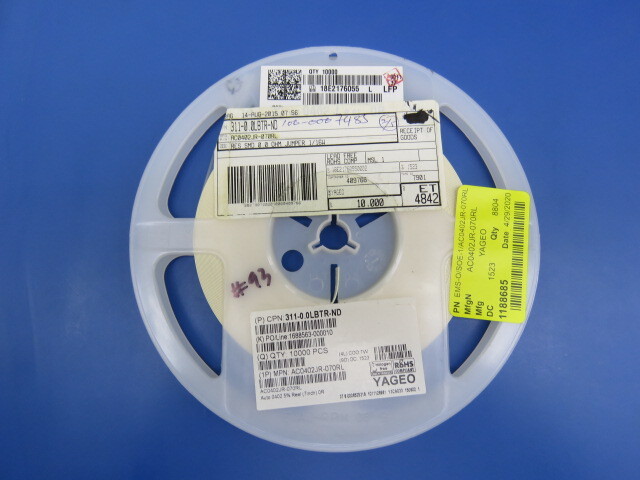 YAGEO AC0402JR-070RL Qty of 5200 per Lot RES 0.0 OHM 1/16W JUMP 0402 SMD