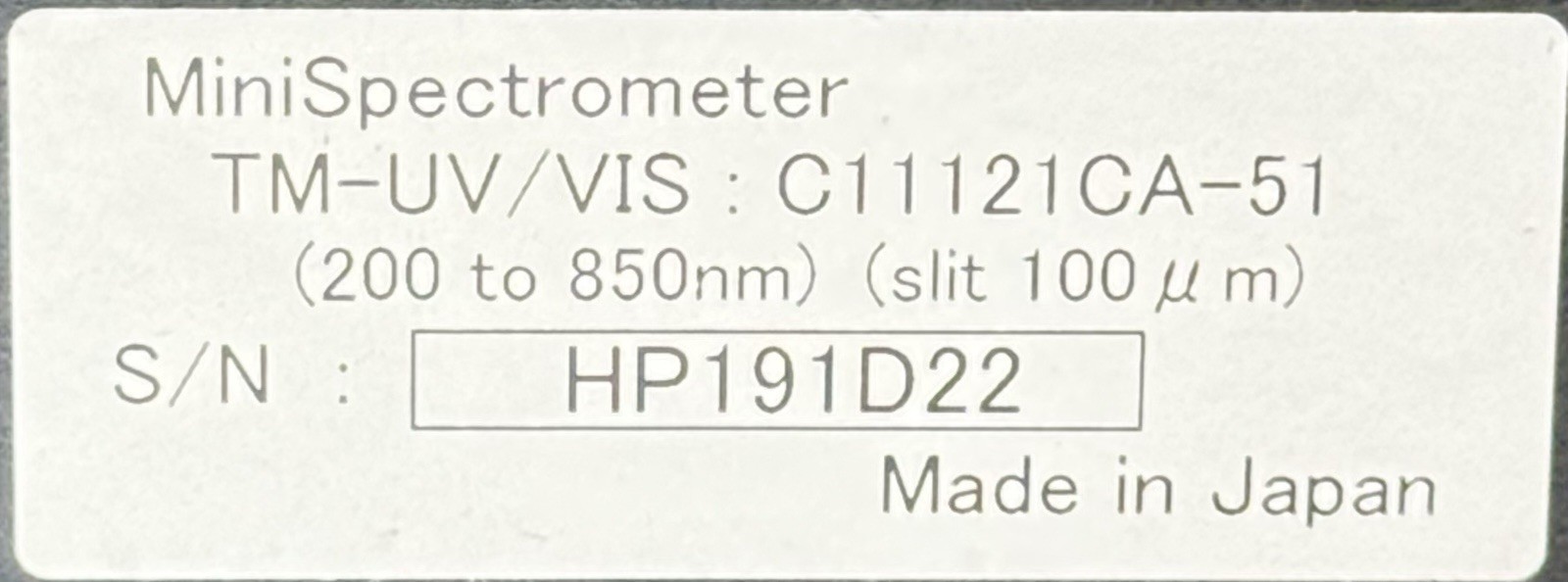 Hamamatsu MiniSpectrometer TM-UV/VIS C11121CA-51