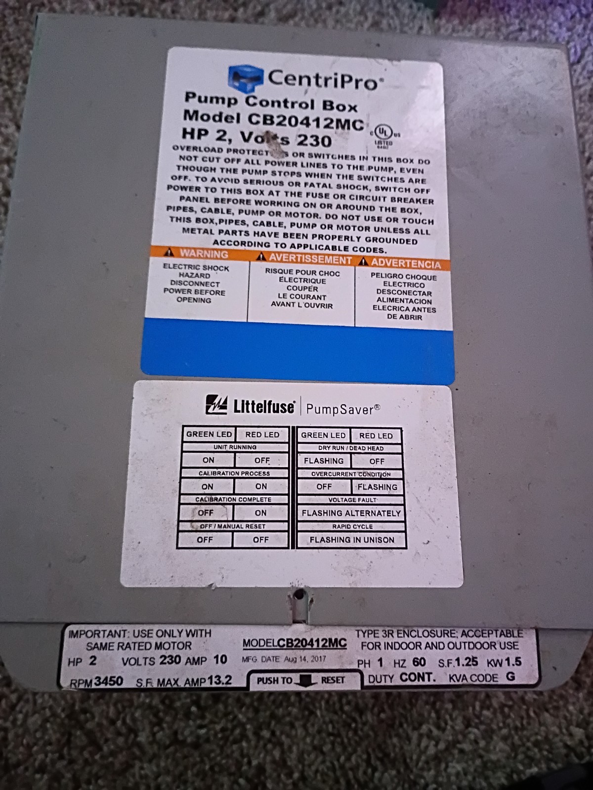 Goulds CB20412MC 2HP 1PH 60HZ 230V MC Control Box