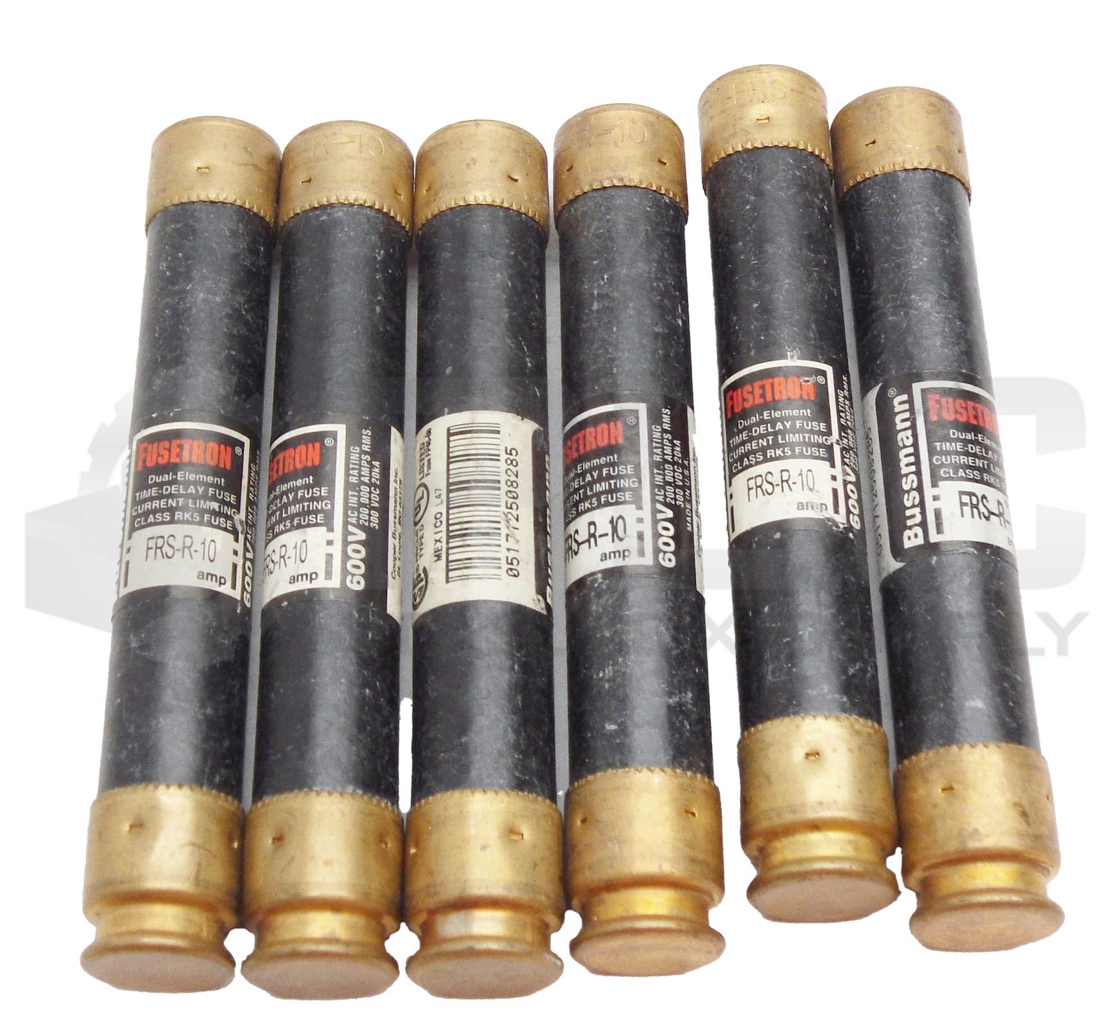 LOT OF 6 NEW BUSSMANN FRS-R-10 FUSETRON TIME-DELAY FUSES 600V