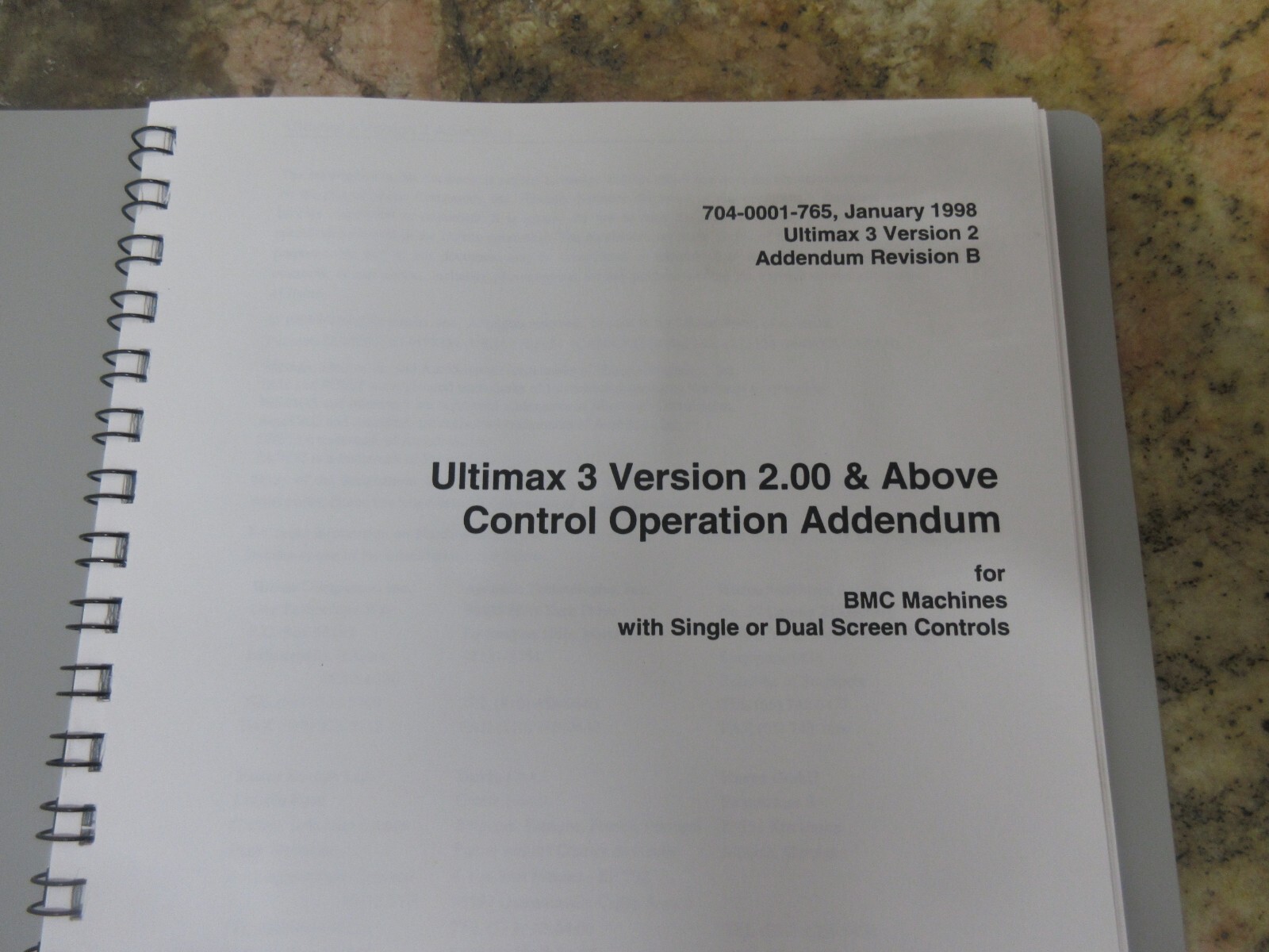 1998 HURCO BMC4020/SSM INSTRUCTION MANUAL 704-0001-765 1998 ULTIMAX 3 VER.2 REVB