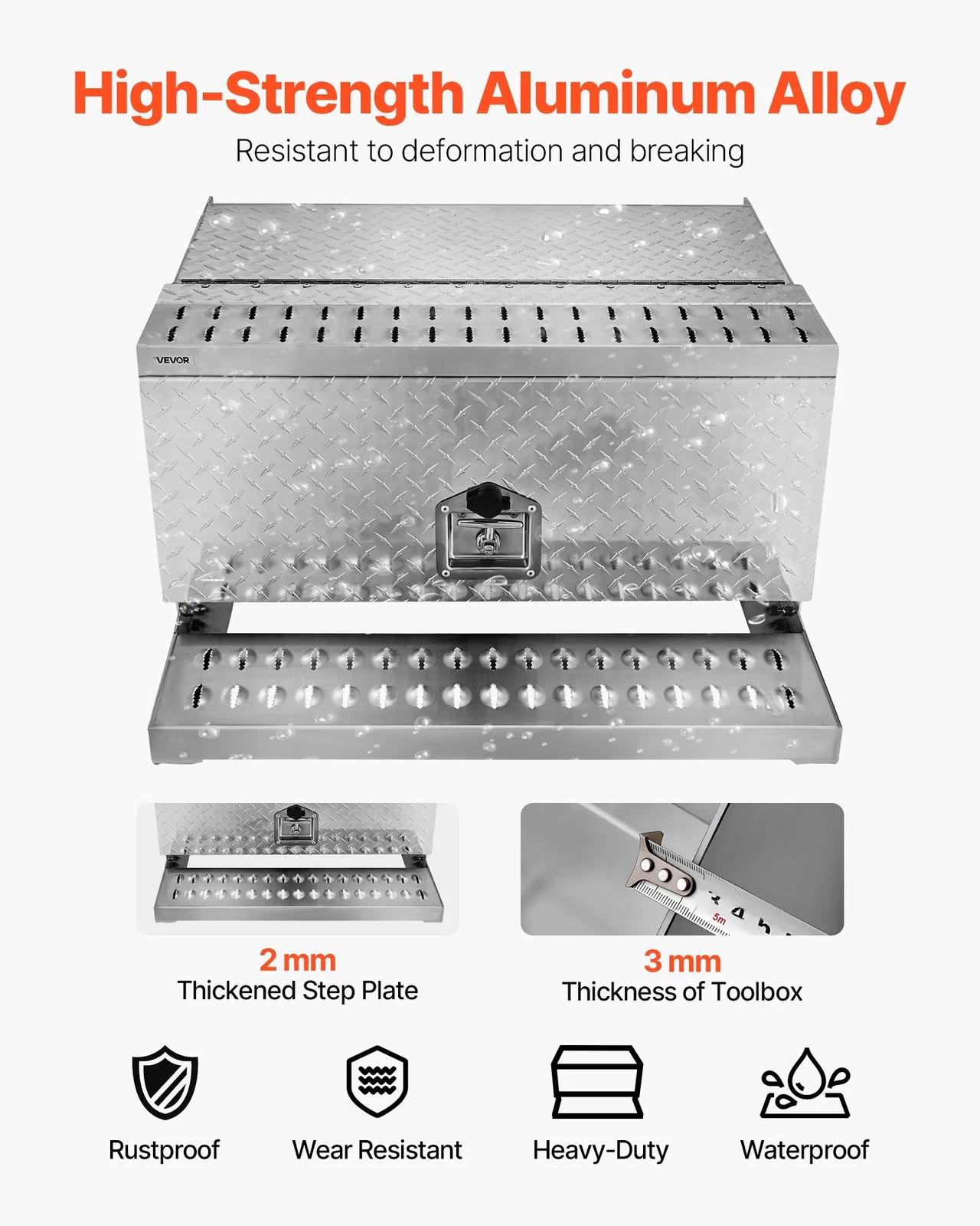 Semi-Truck Step Tool Box, 30″ x 29.5″ x 15.8″ Heavy Duty Aluminum Diamond Plate