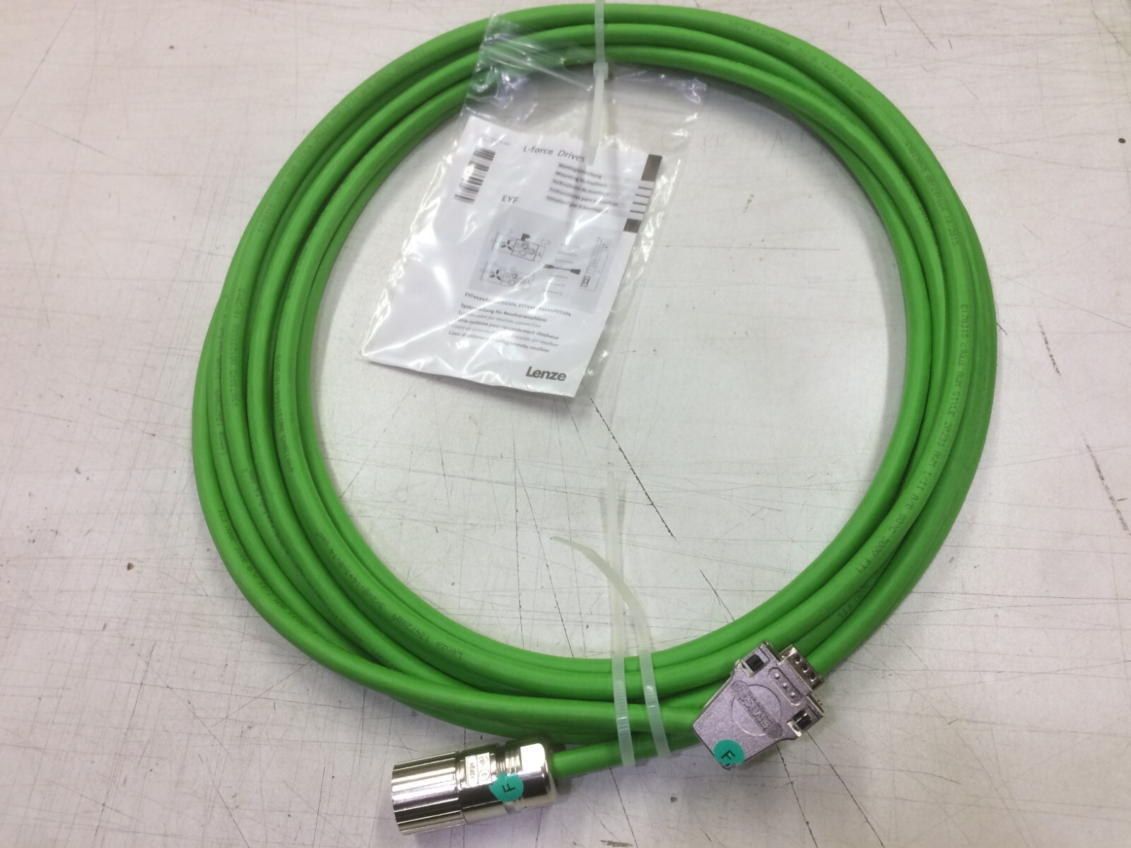 LENZE GREEN L FORCE SERVO EYF CABLE ASSEMBLY 12 PIN 12-PIN 27′ LONG 8.3M