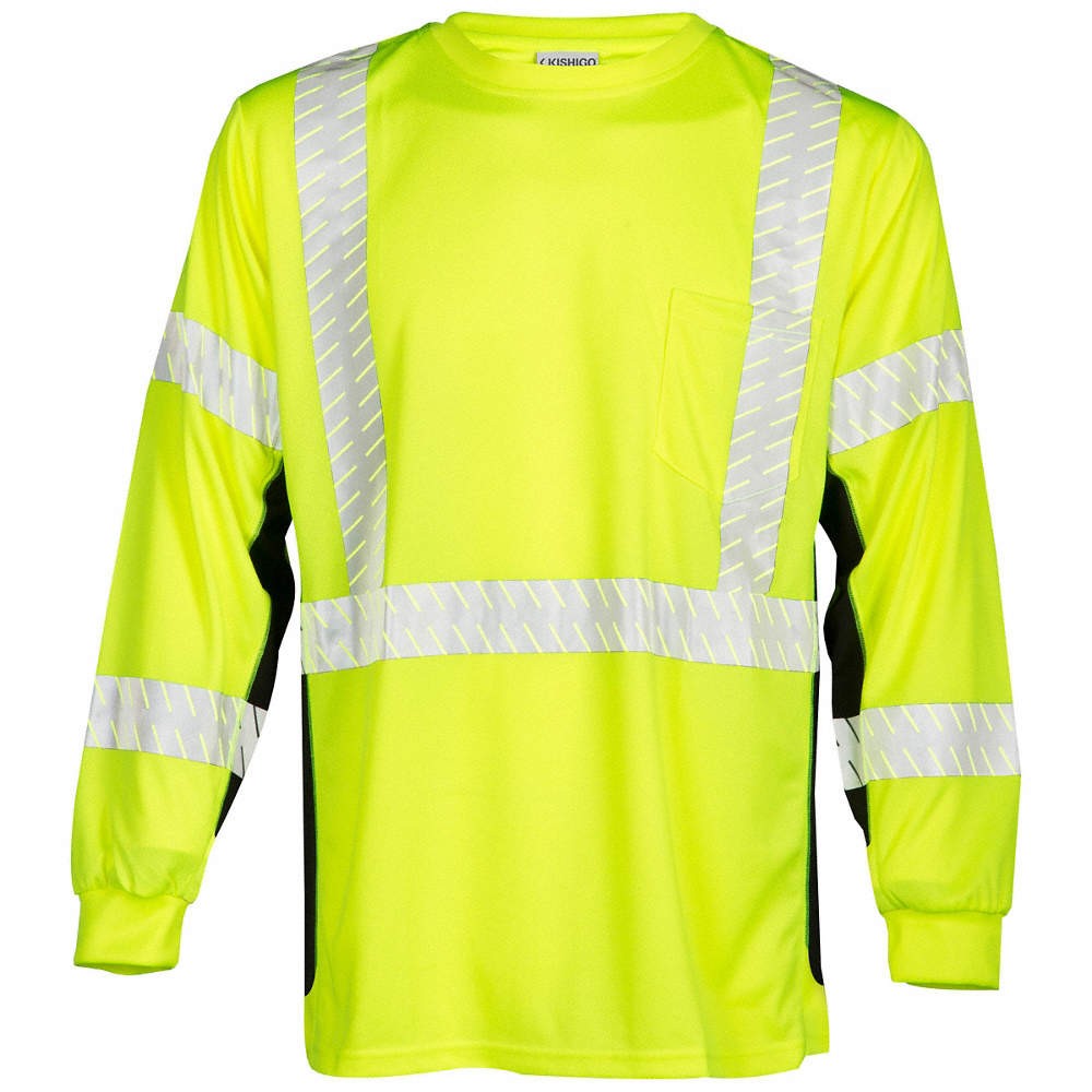 KISHIGO 9134-2X T-Shirt,Black Sided,Class 3,Lime,2XL 14F541