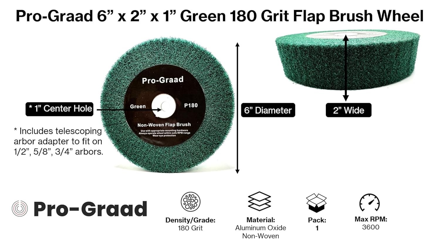 Pro-Graad 6” x 2” Green 180 Grit Non-Woven Bench Grinder Polishing Burnishing…