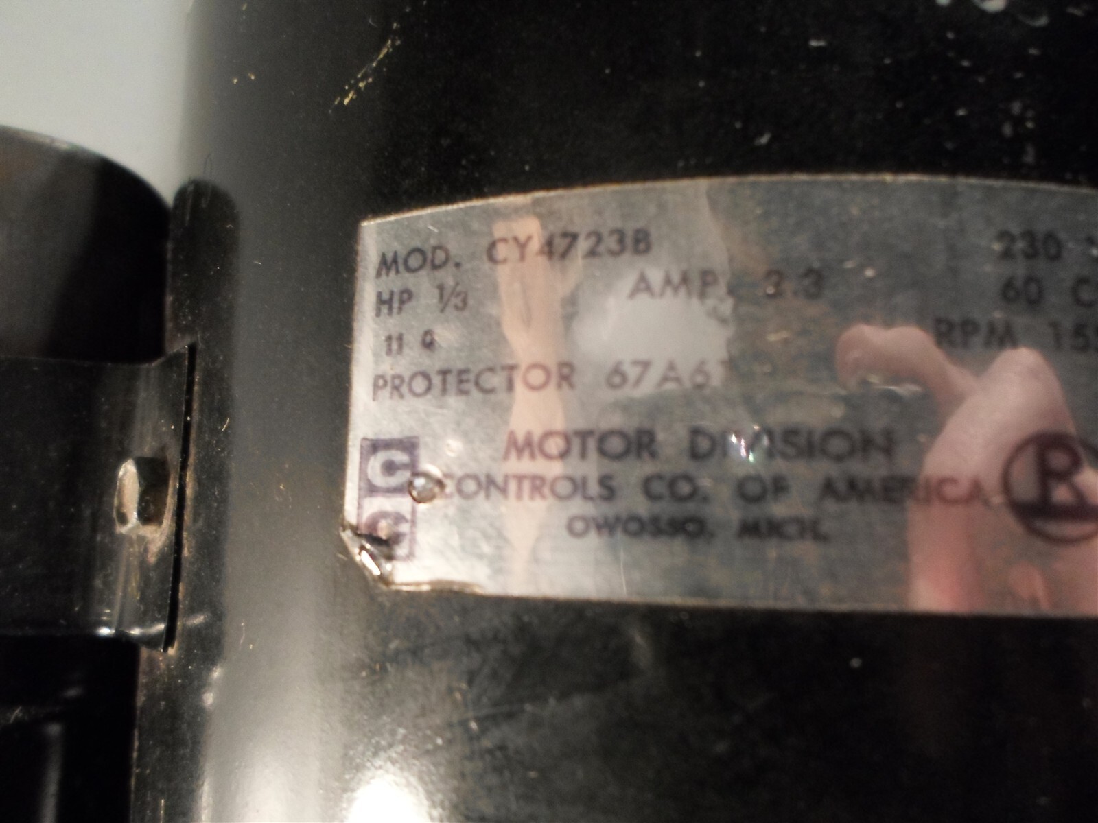Controls Co. Model CY4723B Motor 1/3 HP, 2.3A, 1550 RPM, 230V