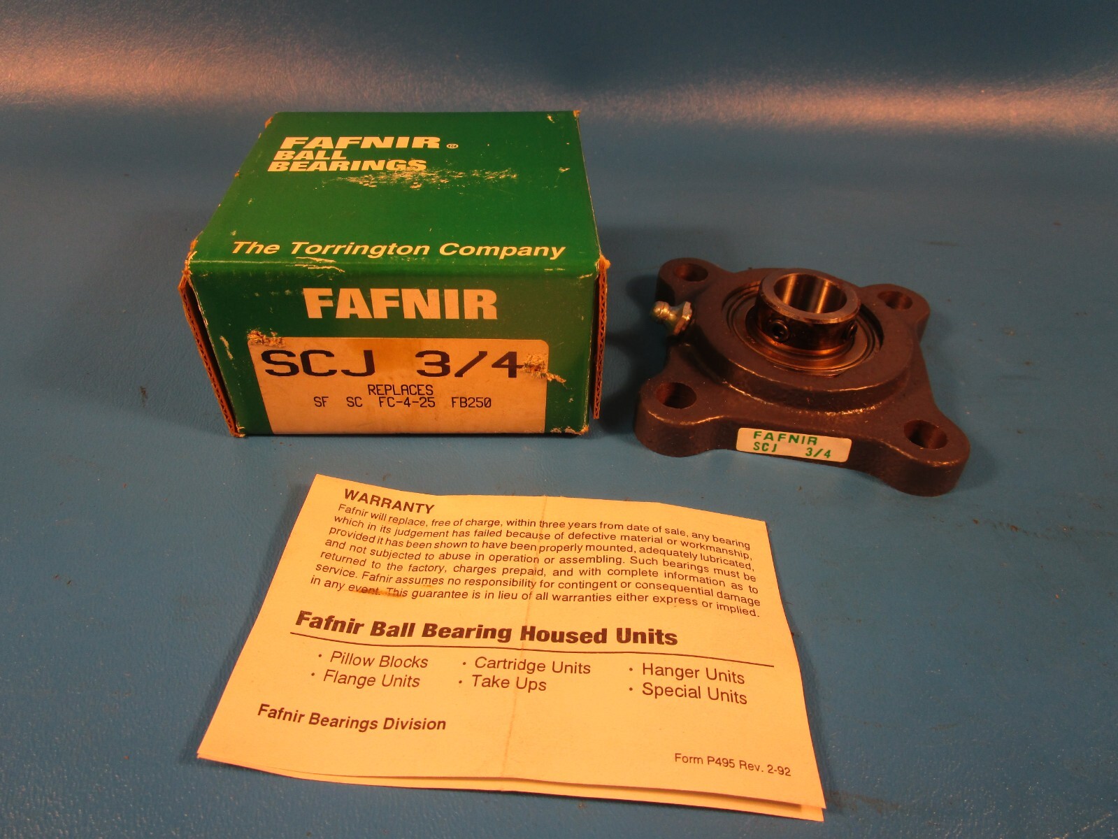 Fafnir SCJ 3/4, 4 BOLT FLANGE BEARING UNIT, 3/4″ BORE, 3-1/2″ BOLT, SET SCREW (T