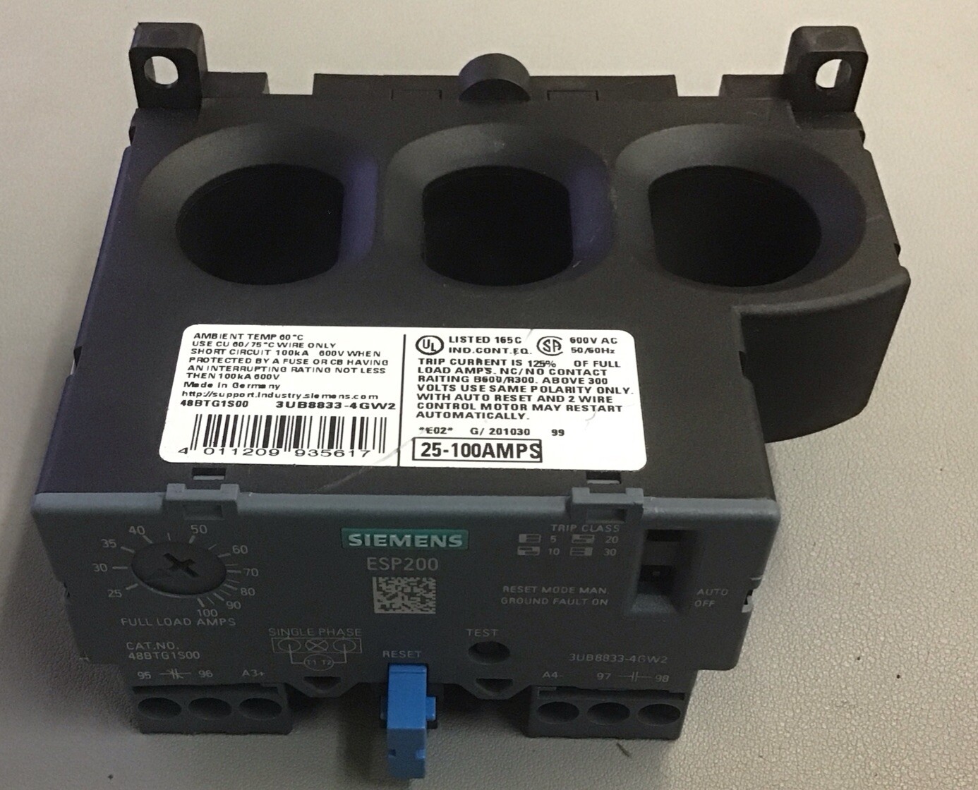 Siemens Solid State Overload Relay 25-100 A 600V AC 48BTG1S00 (b462)