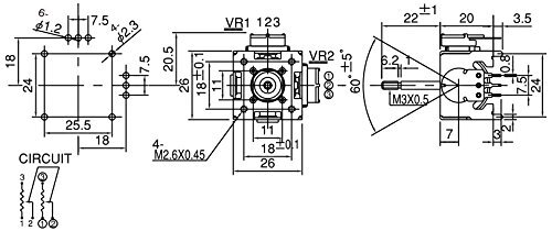 2-Axis Compact Analog Potentiometer Thumb Stick Joystick TX-26PRR-B10K