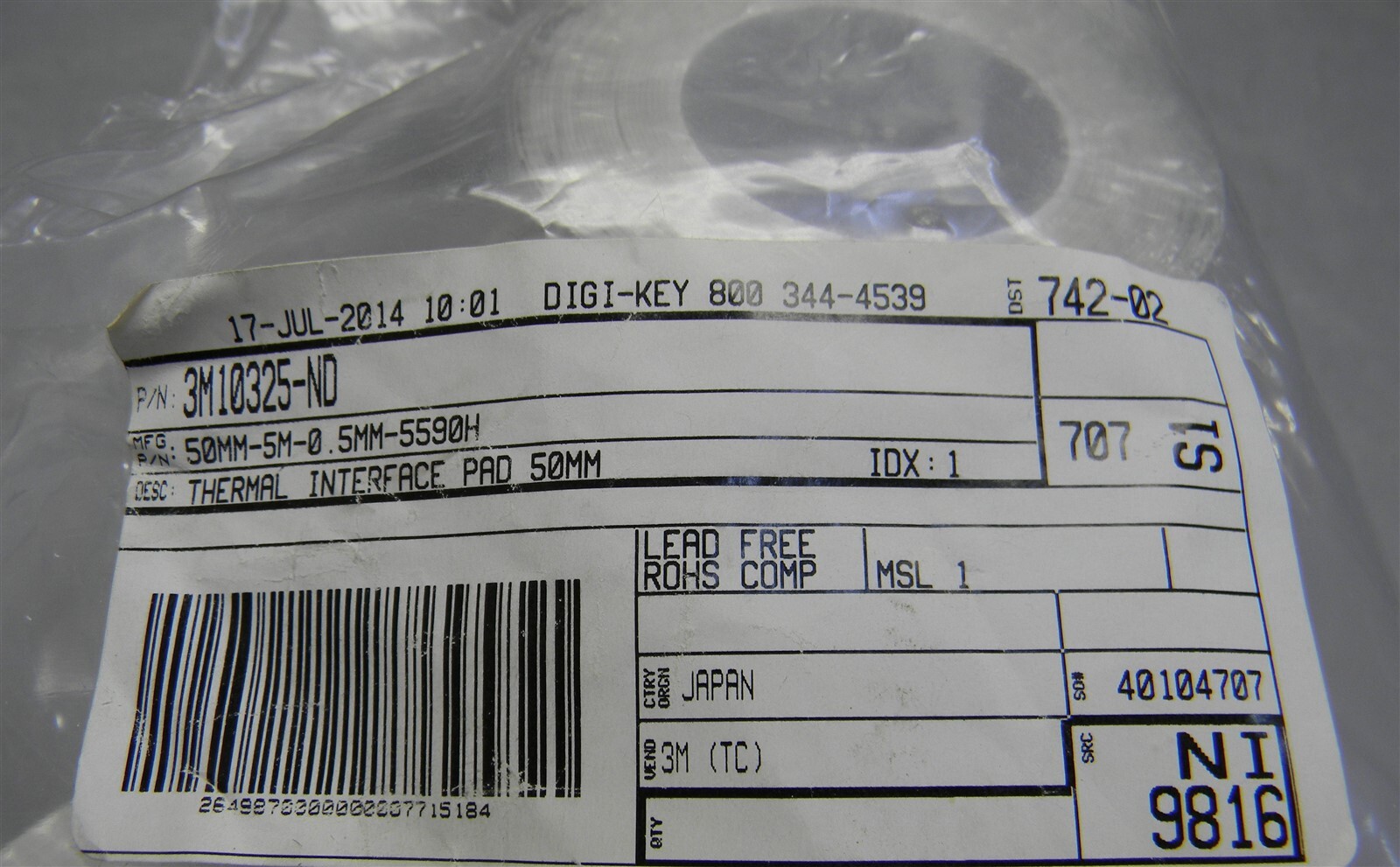 3M 50MM-5M-0.5MM-5590H Thermal Pad Gray 5.00m x 50.00mm