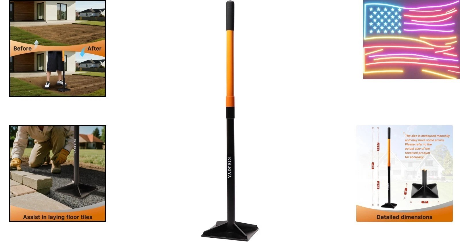48 Inch Steel Hand Tamper Tool, 8×8 Inch Heavy Duty Ground Tamper and Soil Co…