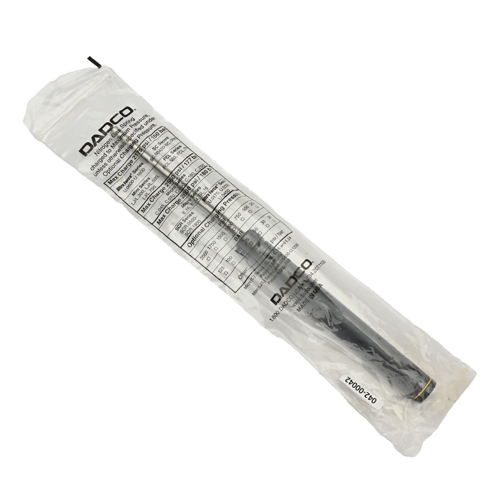 Dadco C.090.125.YW Nitrogen Gas Spring, 125mm Stroke, 177bar