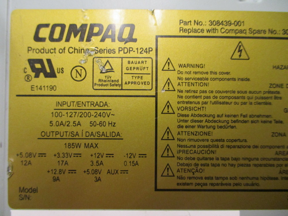 Compaq 308439-001 Power Supply PDP-124P