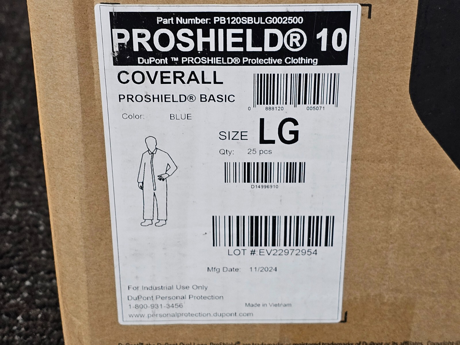 (QTY 25) DuPont ProShield Disposble Protective Coverall w/ Serged Seam Open Cuff