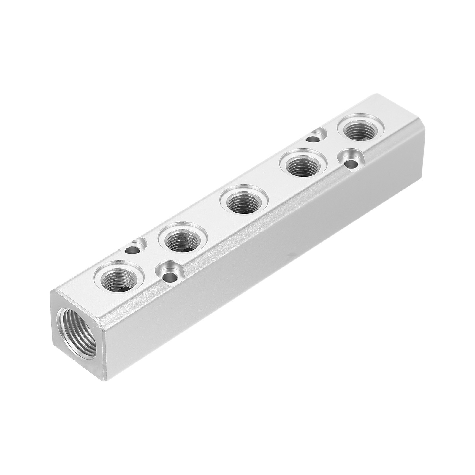5 Way 7 Port 1/4″ Output Port 1/2″ Supply Port Air Hose Inline Manifold, Silver