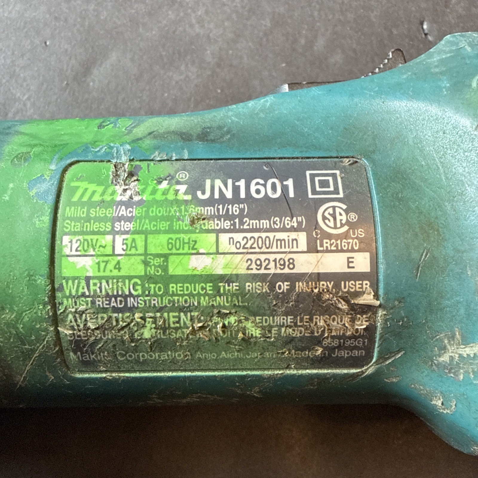 MAKITA TOOLS 16 GAUGE NIBBLER JN1601, 16 ga, MILD STEEL, 18 ga, STAINLESS STEEL